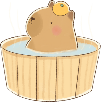 Soft Watercolor Kawaii Capybara in An Onsen